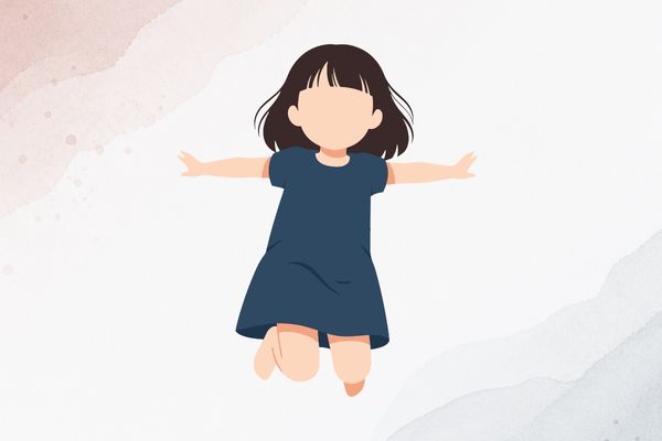 Illustration von einem Mädchen, das in die Luft springt